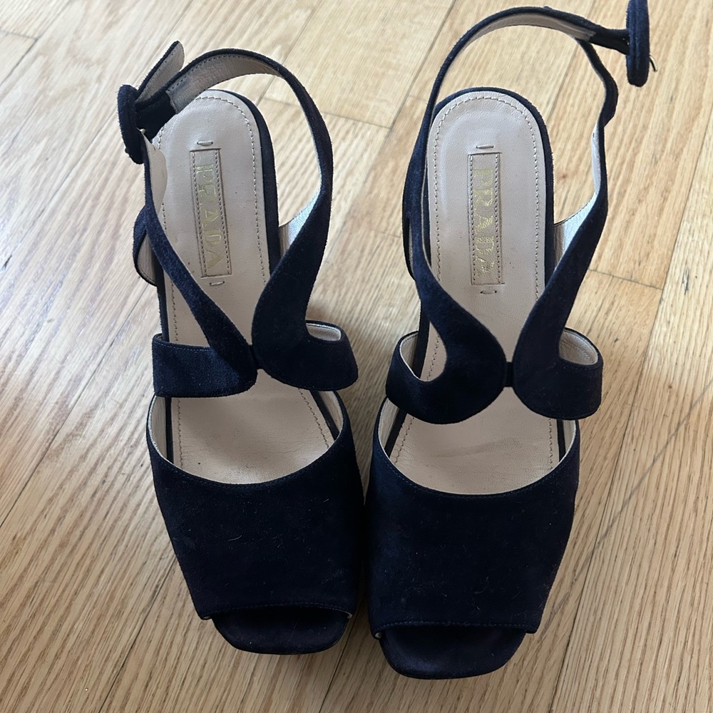 Authentic Prada Blue Wedge Heels